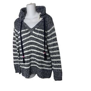 NWT~ White+ Warren Marled Striped HoodieSweater Nautica Denim/ Ivory XS Ret $195